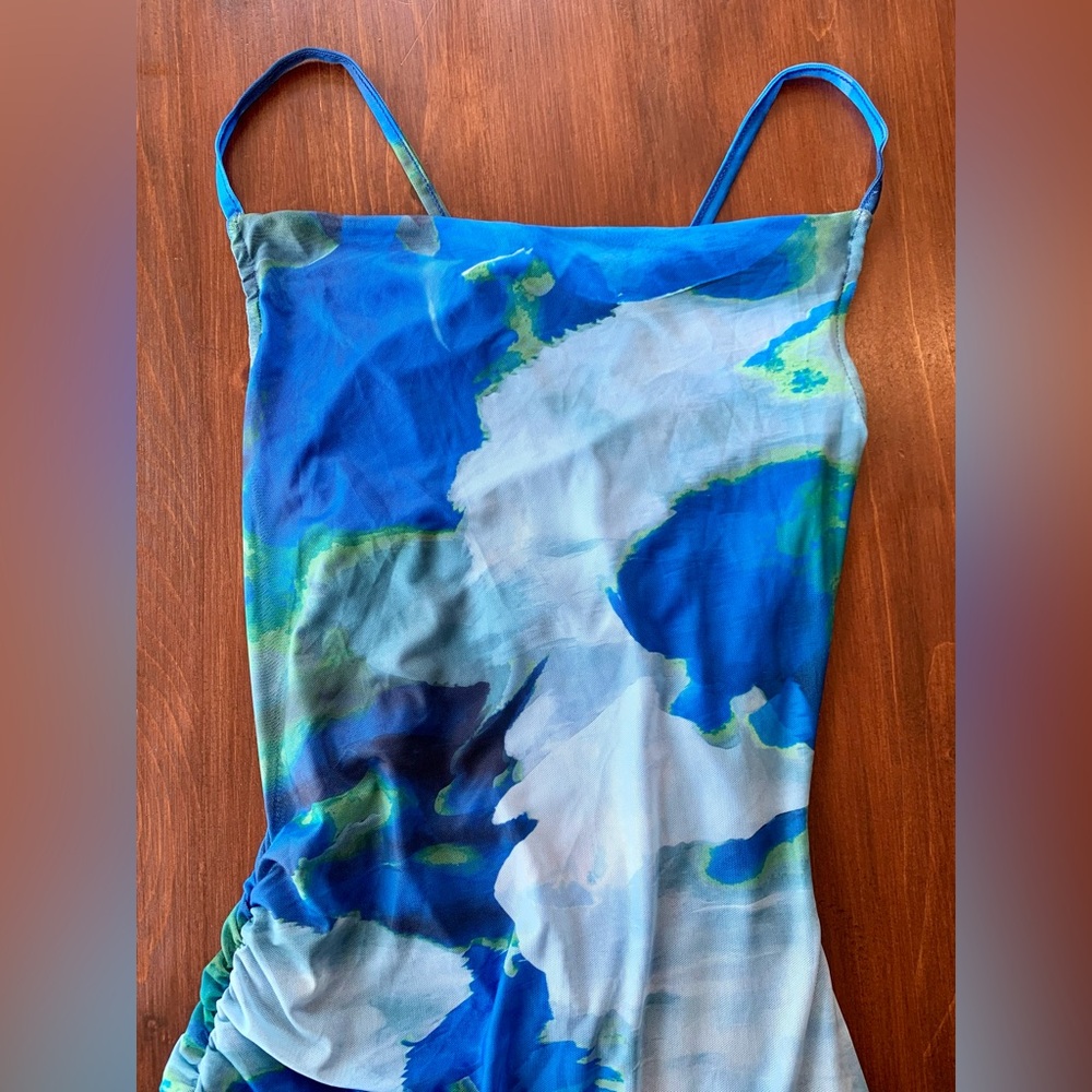 SOLD - Blue Bodycon Asymmetrical Dress - Picture 4 of 7